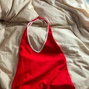 Red and white bodysuit